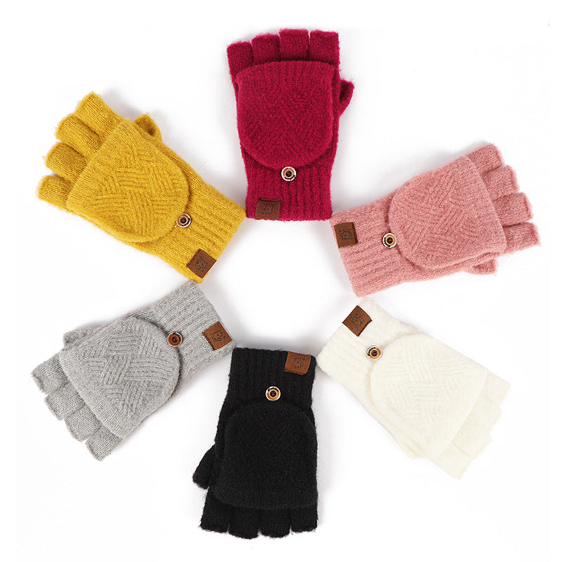 Half Finger Warm Flip Rhombus Cold Gloves