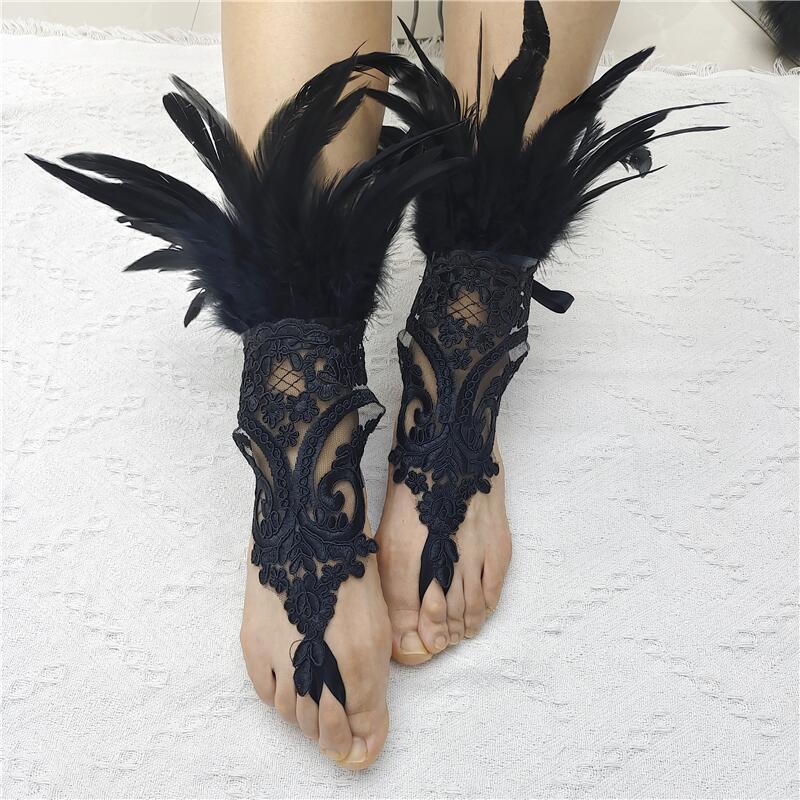 Halloween Feather Hook Finger Party Prom Black Gloves