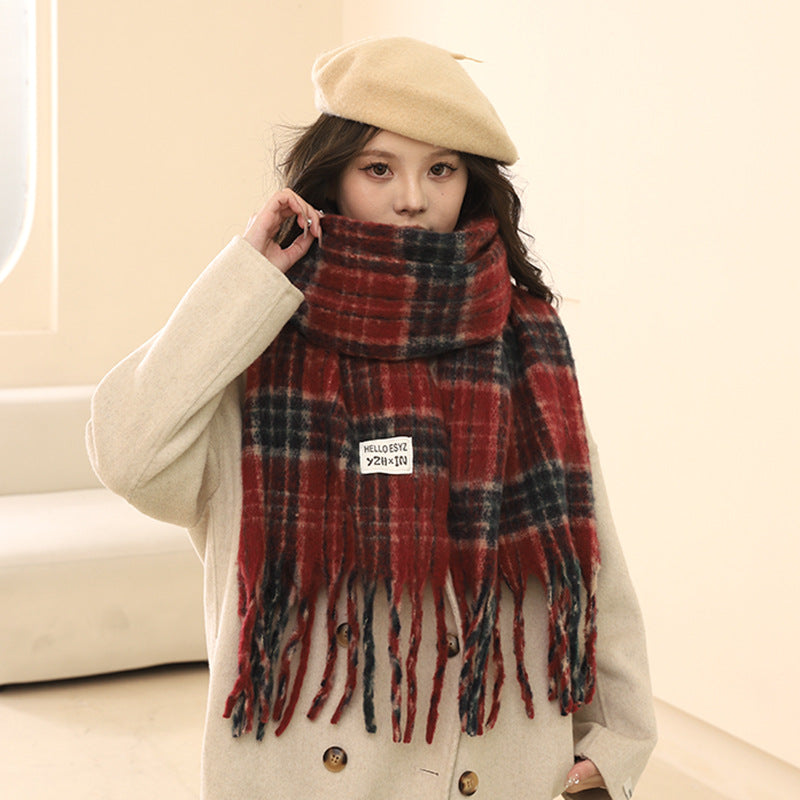 Women's Fur Plaid Korean Style Couple Shawl Scarfs