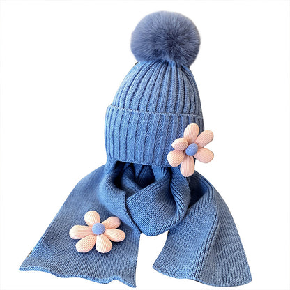 Warm Thickened Two-piece Set Flower Knitted Kids' Headwear