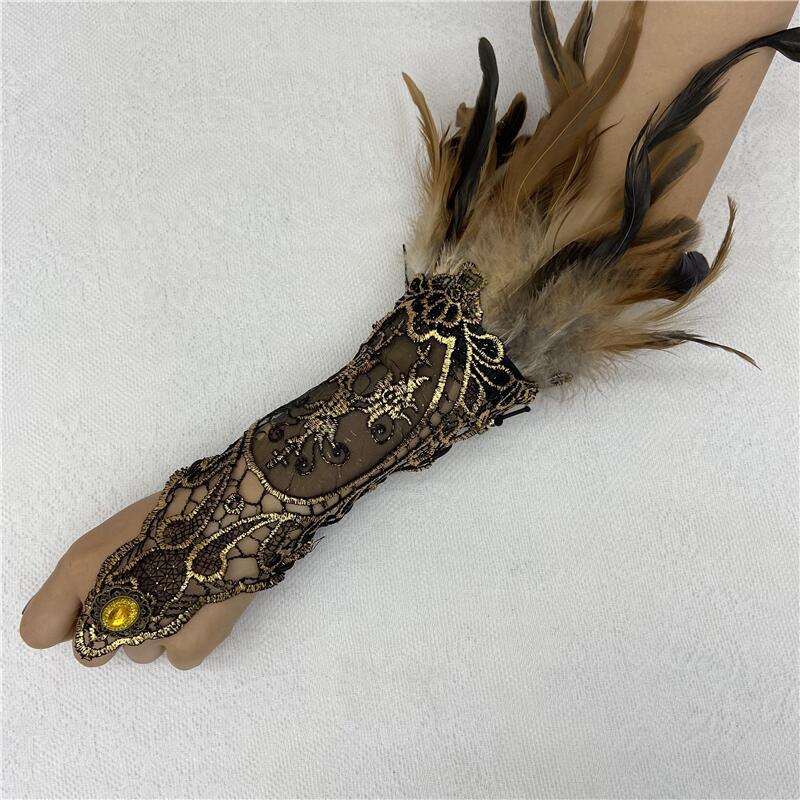 Halloween Feather Gothic Style Hollow Gold Gloves