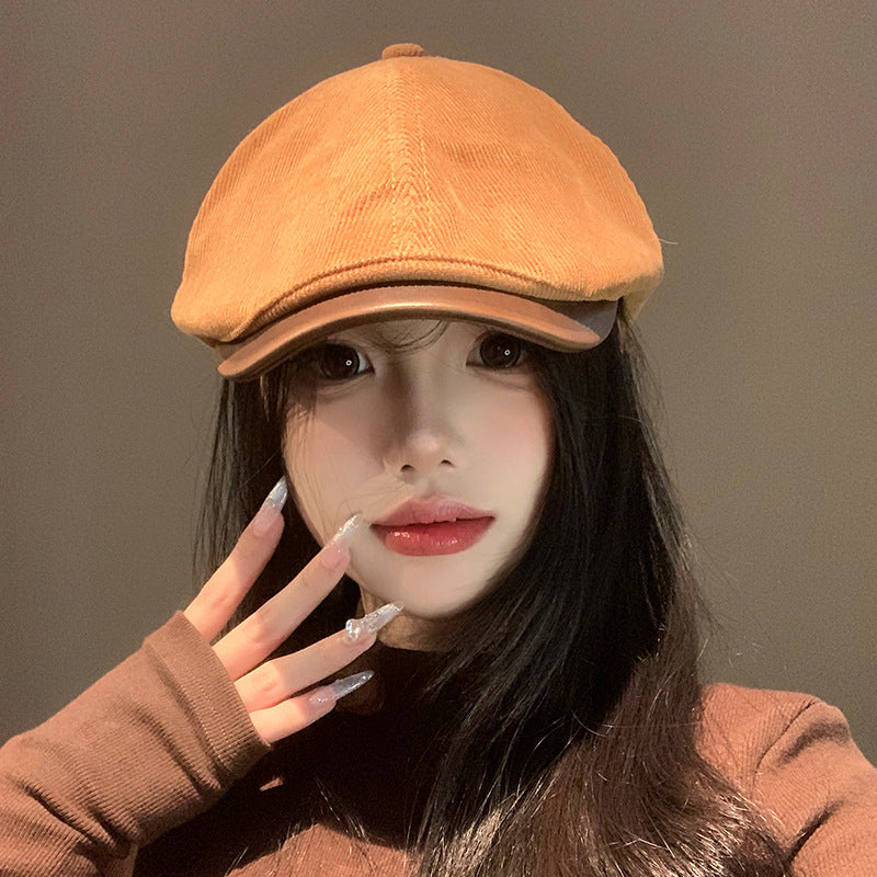 Women's Retro Corduroy Advance Beret Small Peak Hats & Caps