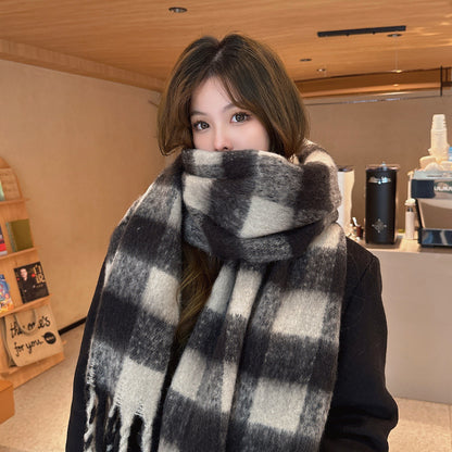 Women's Korean Plaid Thickened Warm Female Fashion Scarfs