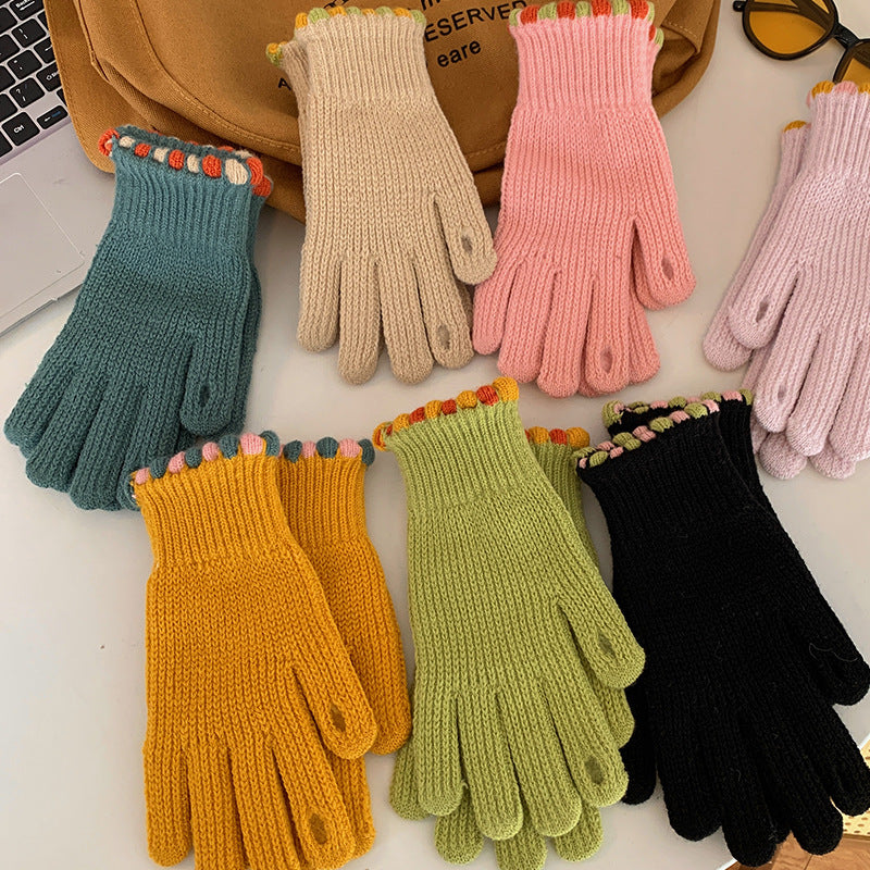 Women's Wool Knitted Solid Color Touch Screen Gloves