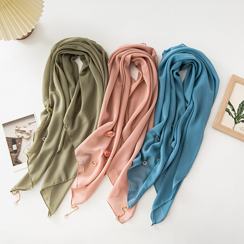 Live Pearl Chiffon Flower Hui Gauze Scarfs