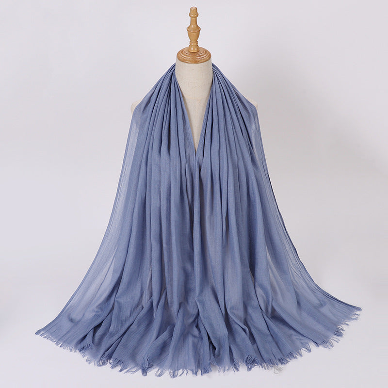 Pure Color Tassel Cotton Linen Hui Gauze Scarfs