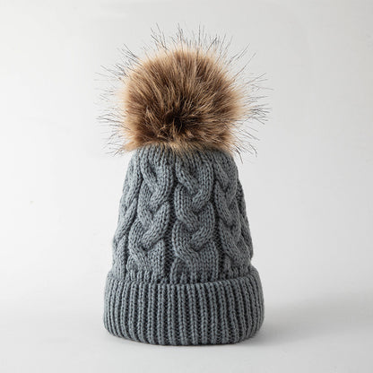 Women's Fur Ball Thickened Woolen Trendy Sleeve Twisted Kids' Headwear