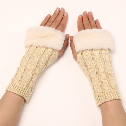 Women's Turn-over Short Furry Knitted Arm Sleeve Gloves