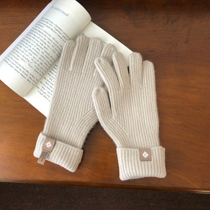 Women's Solid Color Wool Surrogate Shopping Knitting Gloves