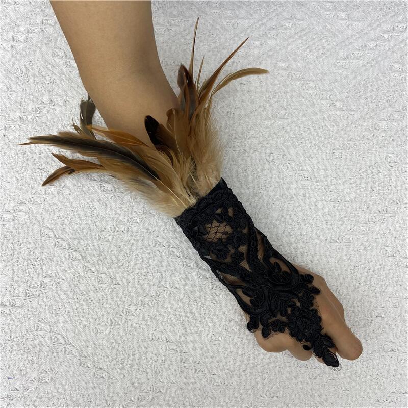 Halloween Feather Hook Finger Party Prom Black Gloves