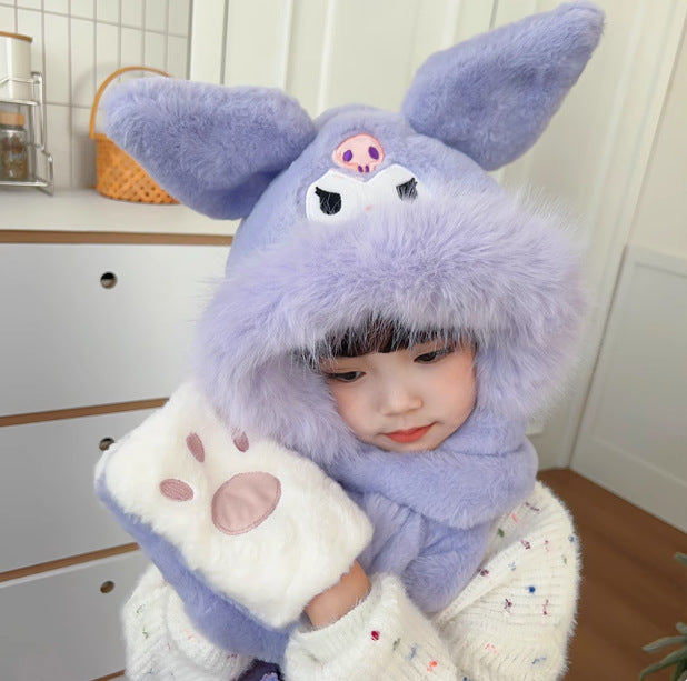 Children's Hat Winter Three-piece Set Veet Plush Kids' Headwear