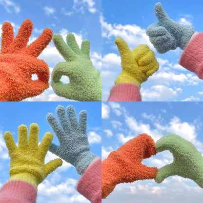 Cute Candy Color Female Winter Fleece-lined Thickened Riding Gloves