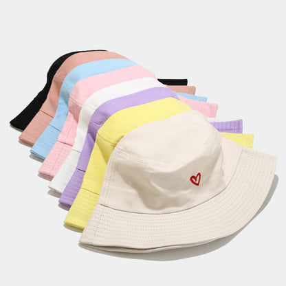 Women's Love Embroidered Cotton Bucket Hat Trendy Outdoor Hats & Caps