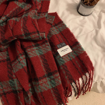 Women's Plaid For Winter Thickened Warm Retro Easy Scarfs