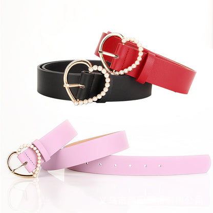 Women's Sweet Elegant Love Pearl Pin Buckle Belts