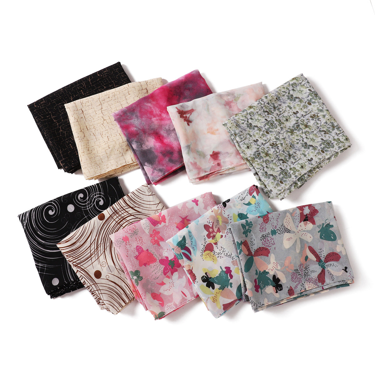 Women's Breathable Pearl Chiffon Print Collection Fashion Scarfs