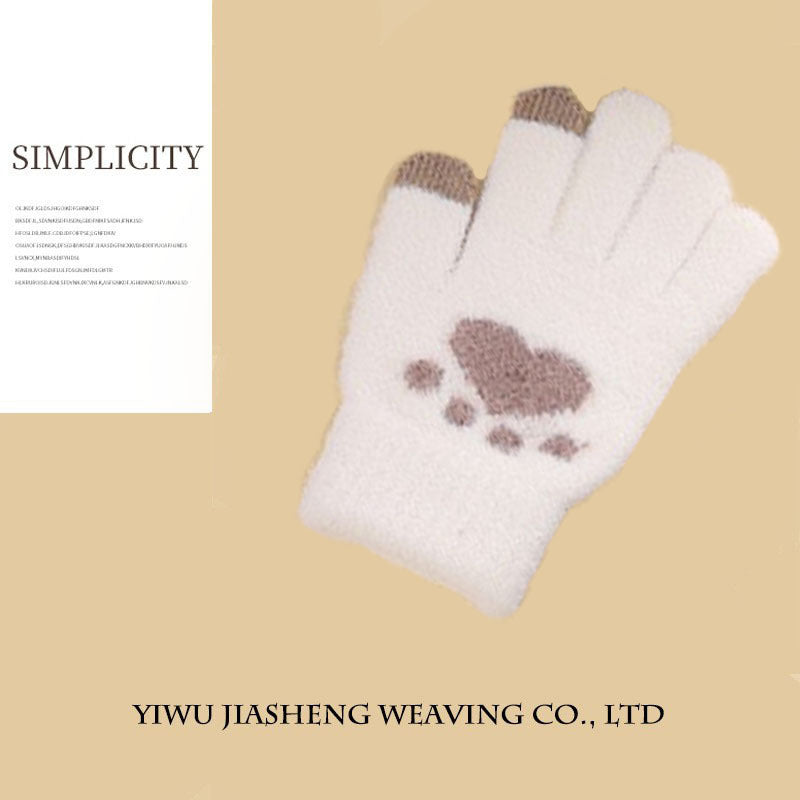 Women's Paw Knitted Cute Fleece-lined Thickened Touch Gloves