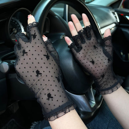 Women's Sun Protection Ice Feeling Breathable Black Gloves