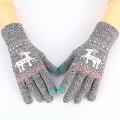 Adult Knitted Warm Cute Cartoon Deer Jacquard Gloves