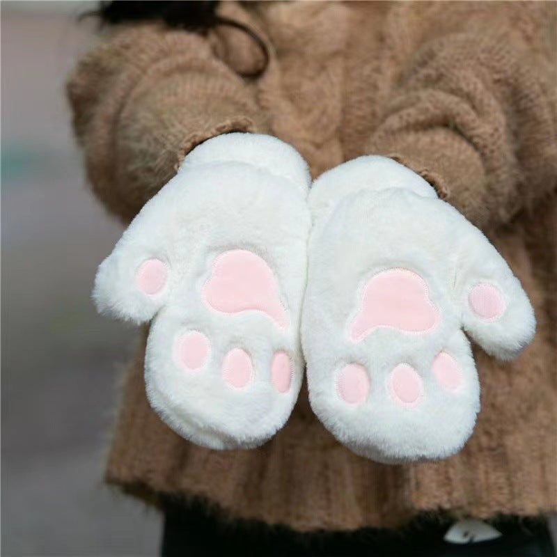 Winter Plush Thickened Warm Female Finger Cute Simple Gloves