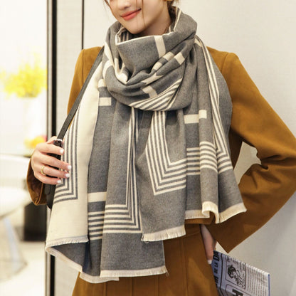 Women's Winter Color Matching Warm Letters Double-sided Thickened Scarfs