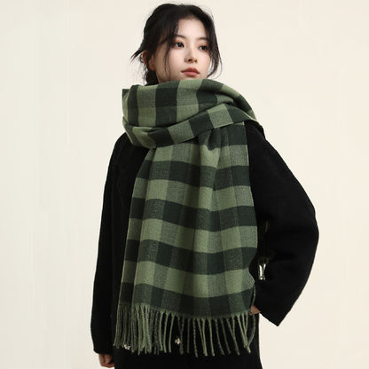 Women's High-grade Warm Green Plaid Shawl Scarfs