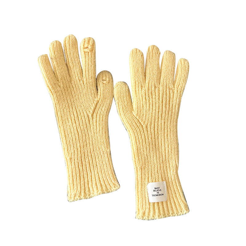 Women's Winter Solid Color Knitted Korean Style Thickened Touch Gloves