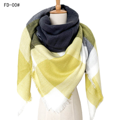 Women's Yellow Gray Large Plaid Square Double-sided Scarfs