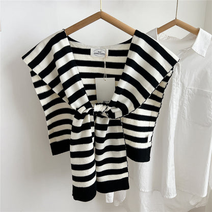 Women's Striped Two-color Shawl Shoulder Outer Shirt Summer Knotted Knitted Scarfs