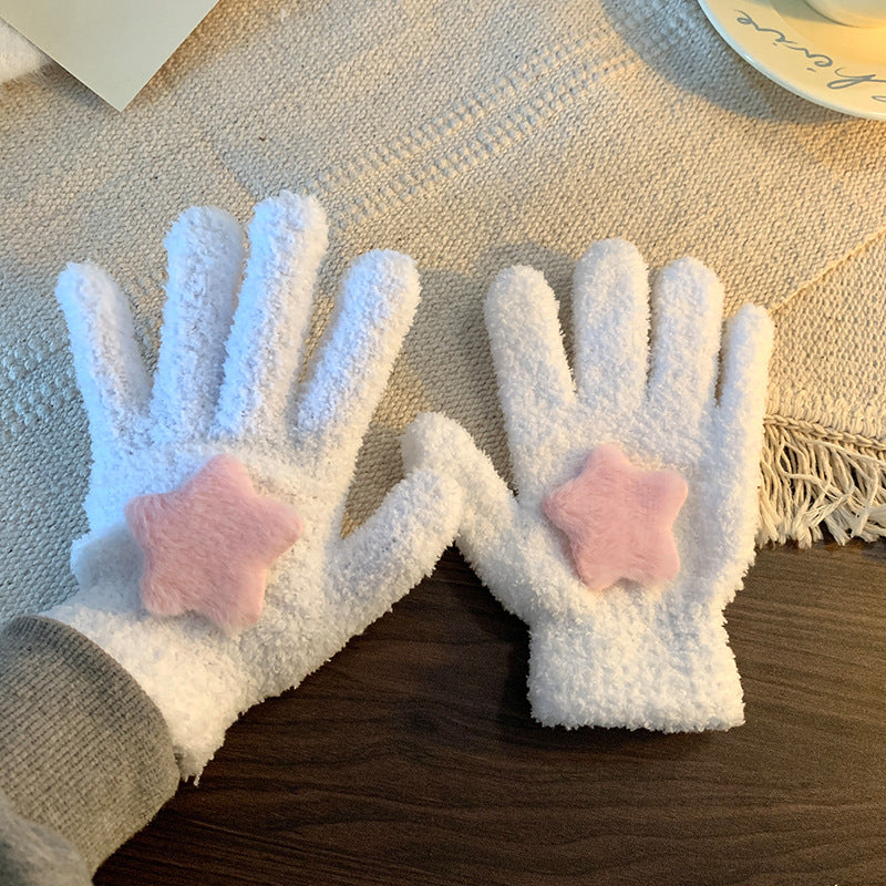 Cute Korean Style Five Finger Plush Female Gloves