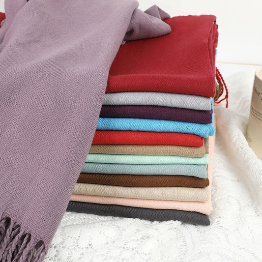 Solid Color Thickened Warm Embroidery Korean Scarfs