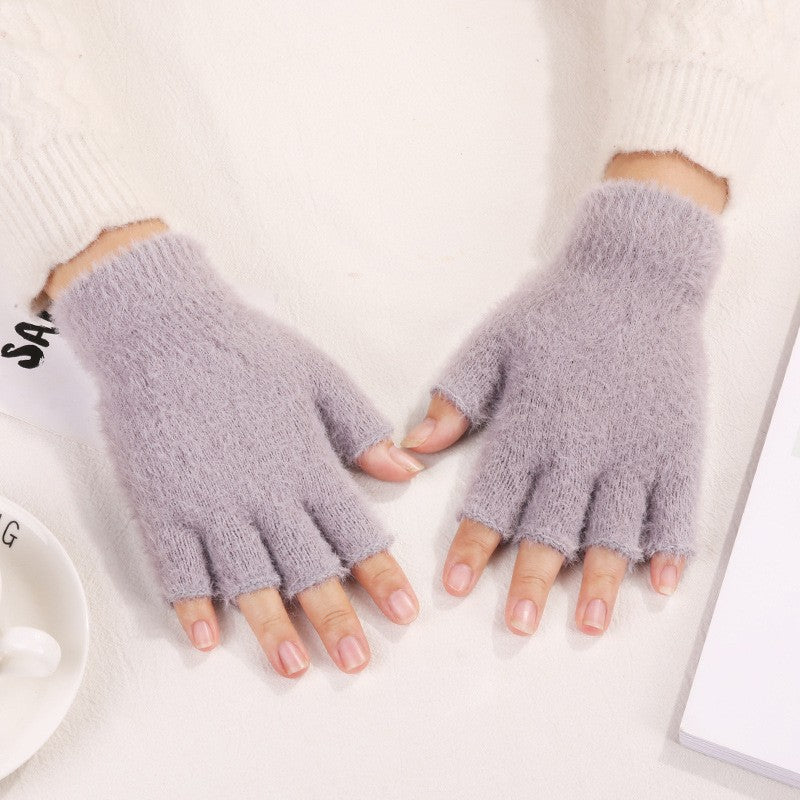 Women's & Men's Warm Knitted Writing Fingerless Solid Color Gloves