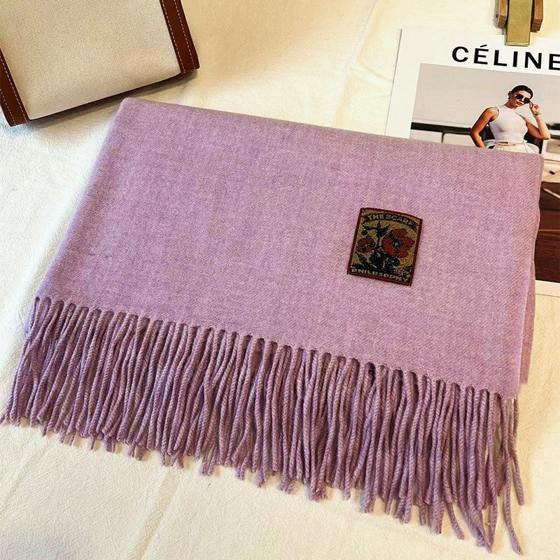 Women's Solid Color Winter Thickened High-grade Wool Scarfs