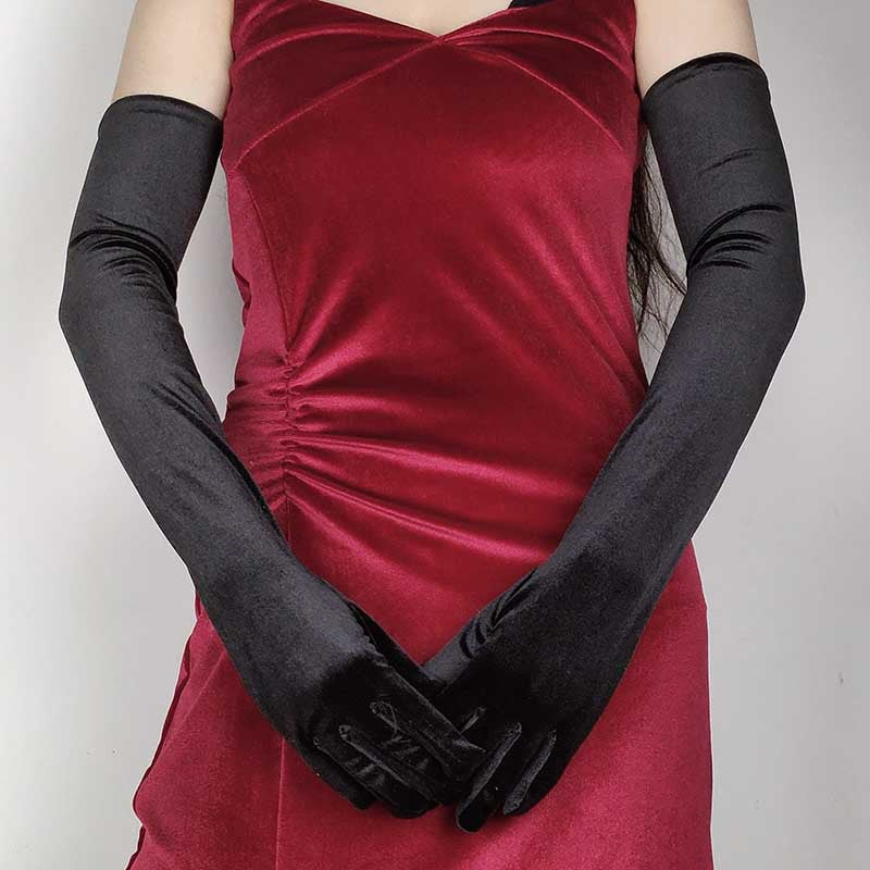 Women's Retro Evening Dress Etiquette Black Veet Gloves