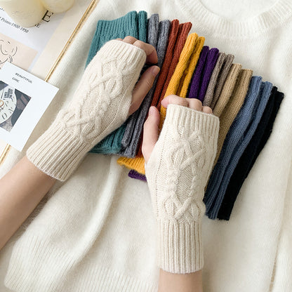 Women's Half Finger Writing Wool Knitted Warm Gloves