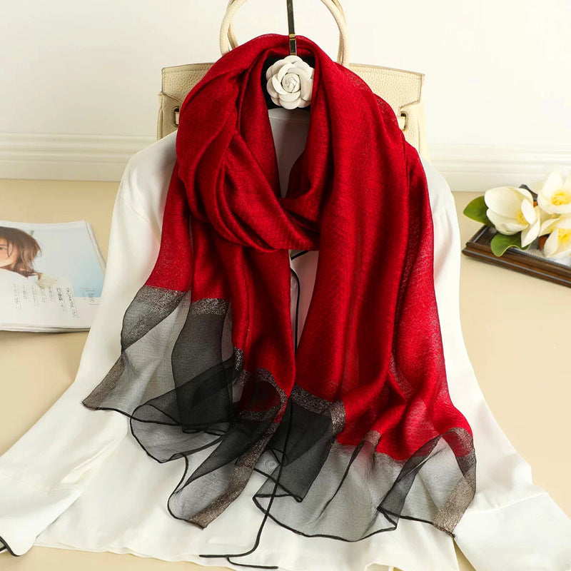 Women's Solid Color Fashionable Mulberry Silk Long Scarfs