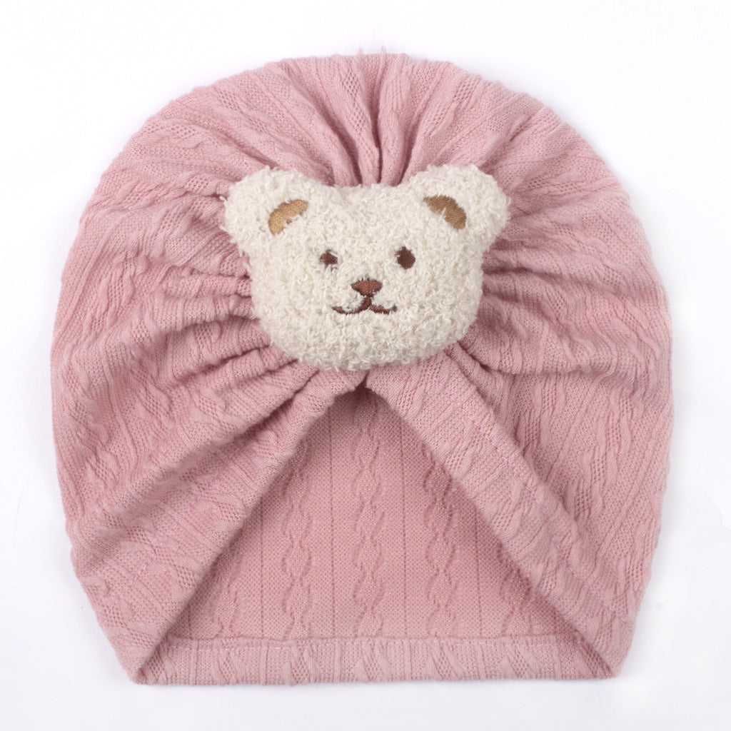 Children's Jacquard Sleeve Cute Bear Protection Tam-o'-shanter Kids' Headwear