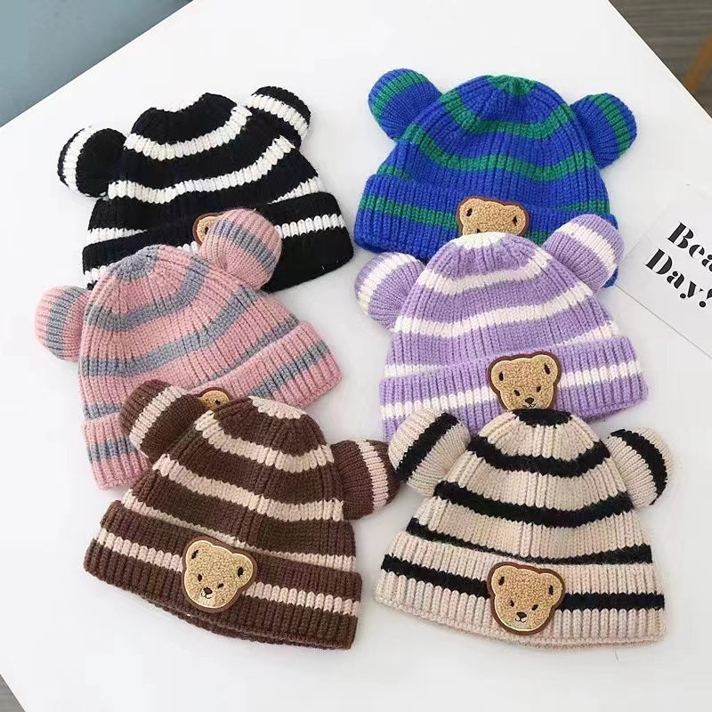 Woolen Sleeve Boys Cute Stripes Korean Kids' Headwear