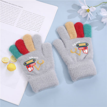 Children's Knitted Excavator Fleece Thickening Warm Kindergarten Gloves