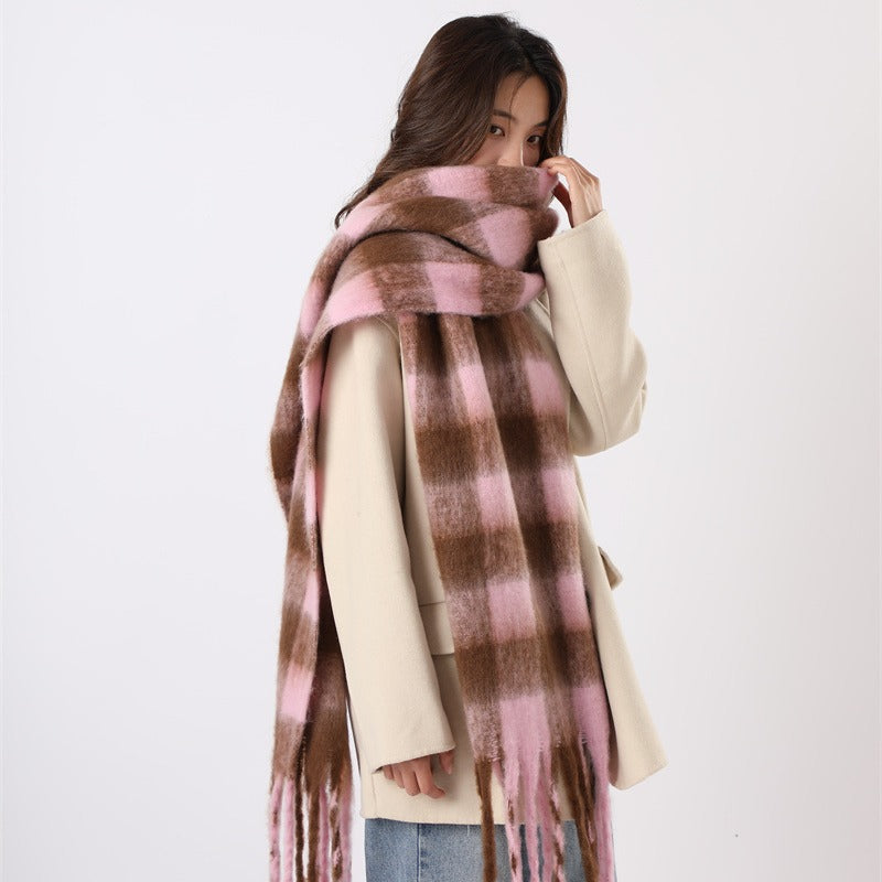 Women's Winter Warm High-grade Fashionable Blue Plaid Scarfs