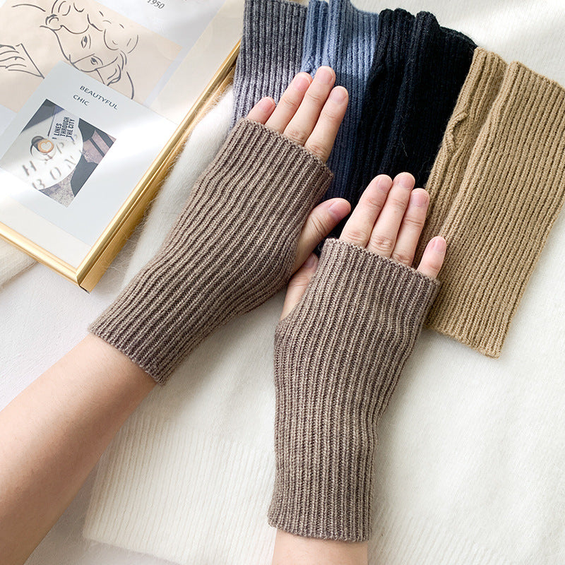 Women's Half-cut Winter Fingerless Cute Writing Korean Style Gloves