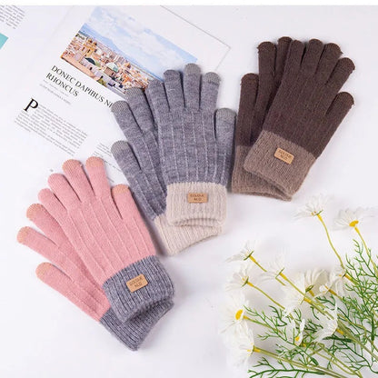 Screen Fashion Finger Outdoor Riding Fleece-lined Gloves