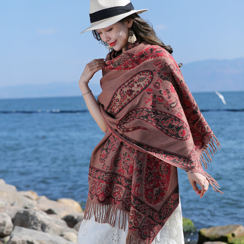 Women's Ethnic Style Cape Shawl Thickened Cashew Pattern Western Scarfs