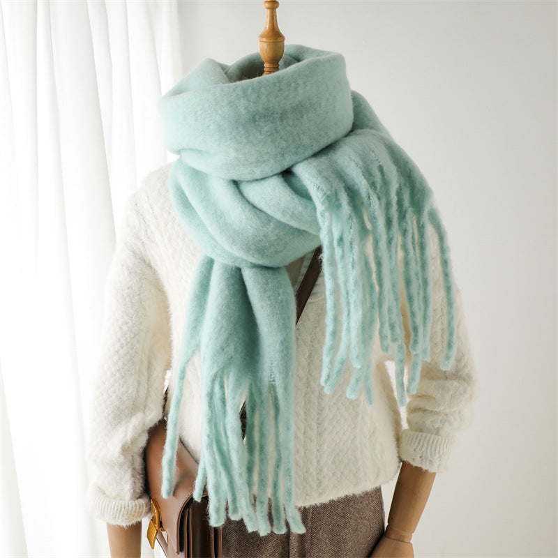 Women's & Men's Pure Color Winter Warm Lengthened Fringe Scarfs