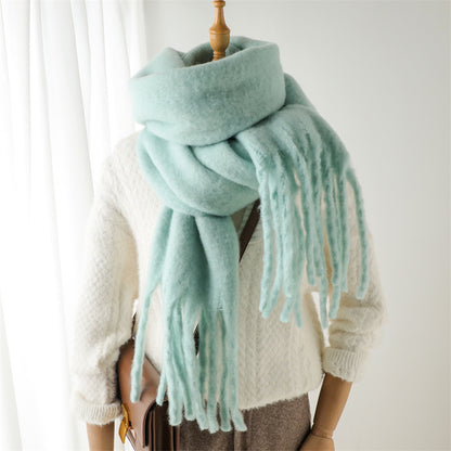 Women's & Men's Pure Color Winter Warm Lengthened Fringe Scarfs