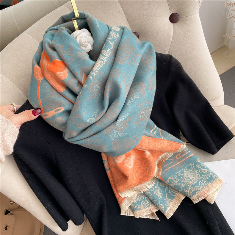 Women's Chinese Blue White Porcelain Pattern Warm Scarfs