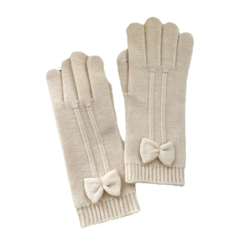 Touch Screen Finger Cute Knitting Wool Five Female Gloves