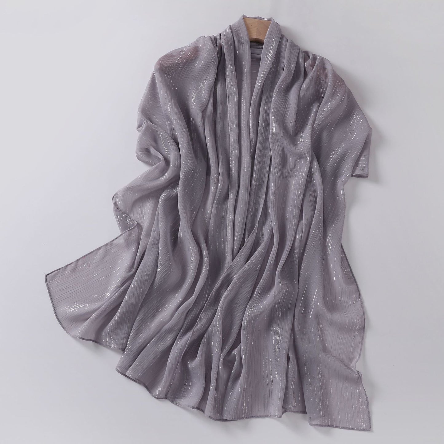 Live Broadcast Chiffon Sier Silk Pleated Long Scarfs