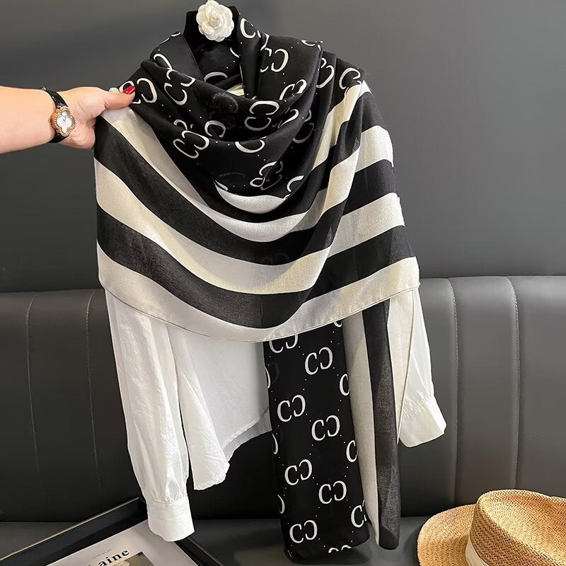 Broadcast Korean Style Printed Cotton Linen Classic Scarfs