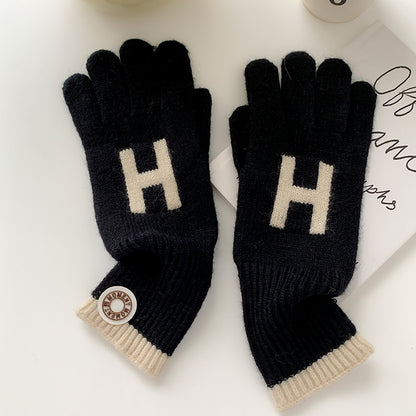 Finger Touch Screen Long Letter Jacquard Gloves